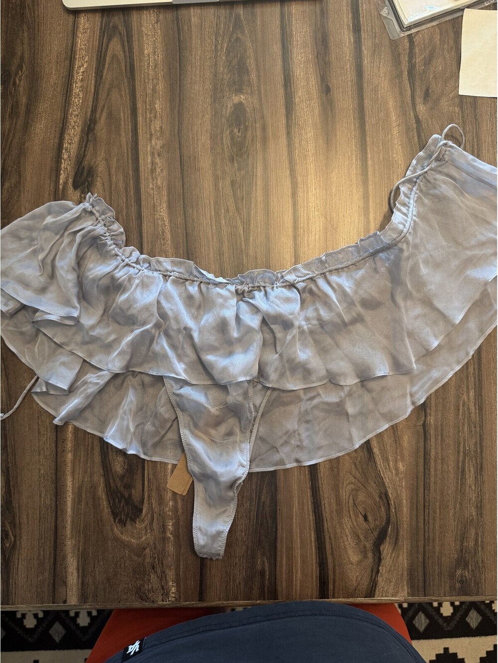 SKIMS Romance Tie Side Thong Underwear Mirror Gray Women's Size 4XL NWT